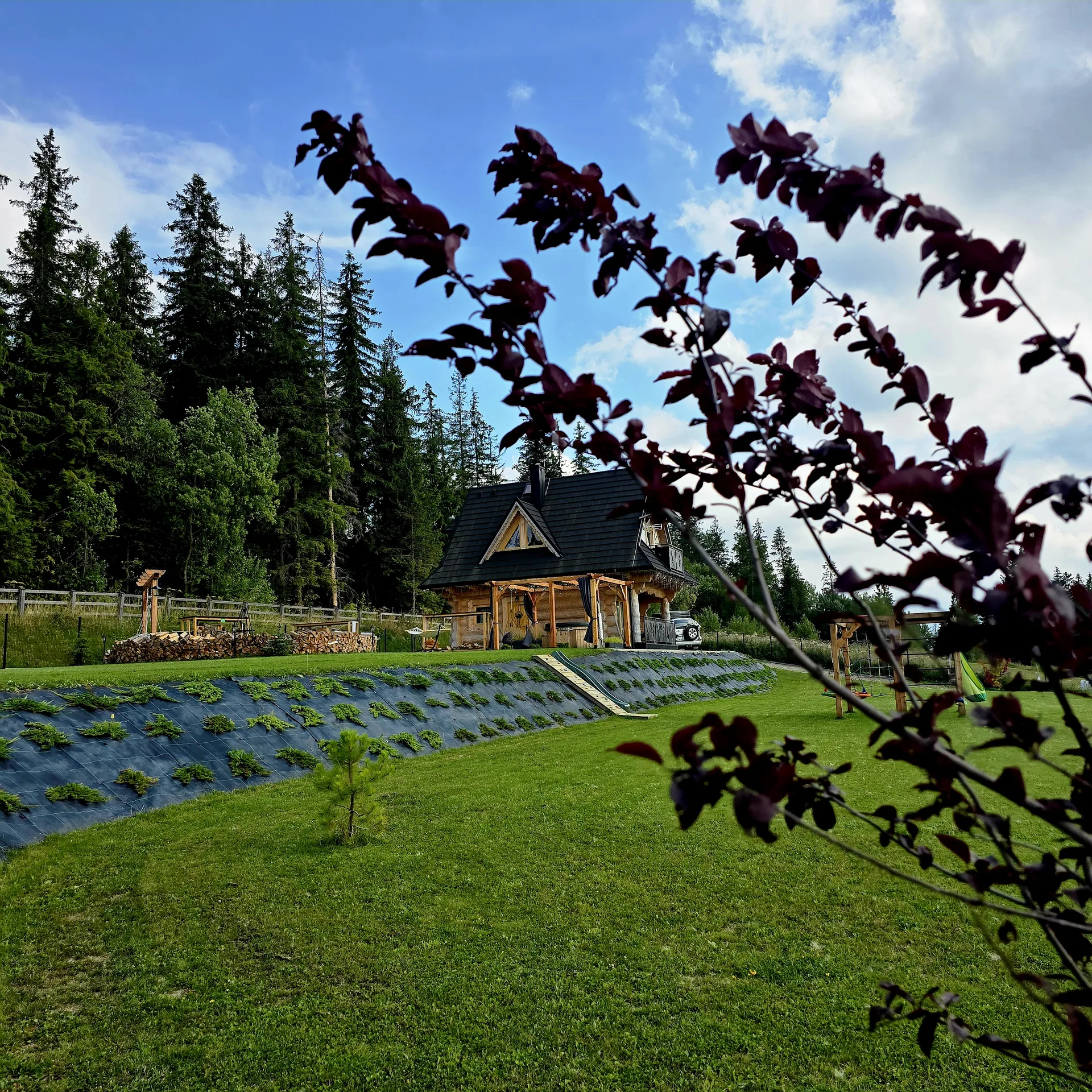 Domek latem od strony ogrodu